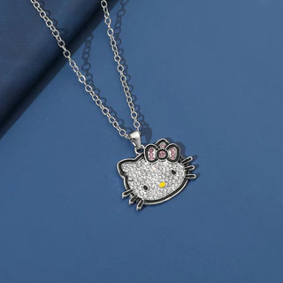 Novo Colar de Pingente de Gato Fofo Diamante Brilhante e Brilhante Colar de Pingente de Gato Fofo Feminino Elegante Temperamento Requintado Colar de Pingente de Combinação Total