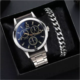 Novo Relógio De Moda Masculino Falso Três Olhos Casual Azul Claro De Vidro Decorado