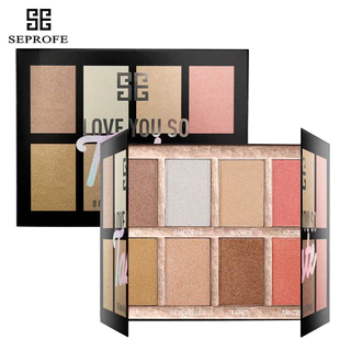 Paleta de contorno com destaque de 8 cores Delicado pó prensado iluminador de longa duração Rosto Testa Nariz Ponte Modificação Sombra V Rosto Corretivo Blush Paleta de maquiagem Tamanho grande à prova d