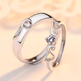 Anéis De Luxo Anjo Zircon Casal De Zircônio Pareado Para Mulheres Homens Coração Brilhante Promessa Anel De Dedo Aniversário De Casamento Amante Jóias