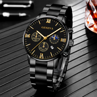 Genebra Novo Estilo Atmosférico de Genebra Faixa de Aço para Homens de Negócios Relógio de Feriado Calendário de Três Olhos Escala Romana de Pulso de Quartzo Relógio de Pulso de Quartzo Estilo Masculino