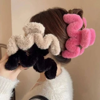 1 garra de cabelo feminina novo estilo outono inverno peludo ondulado garra de cabelo cabeça traseira clipe de tubarão c