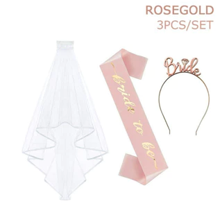 3 Pçs Noiva Para Ser Faixa De Cetim Rosa Ouro Véu Hiarband Tatuagem Adesivo Chá De Panela Decorações De Casamento Festa