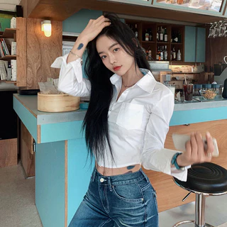 Camisas Femininas Dobras Fino Ajuste Design Diário Branco Puro Estilo Coreano Moda Casual Senhora Do Escritório All-matc