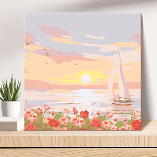 Pintura a óleo Digital 20 x 20 cm Flor Paisagem Moldura em tela Pintura decorativa Mural