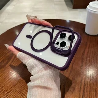 Capa Magnética Para iPhone 11-16 Pro Max/Plus Com Suporte De Anel De Metal E Protetor De Câmera-Transparente À Prova De