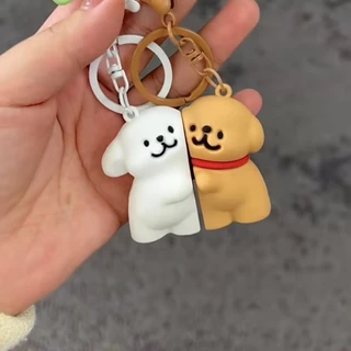 2 Pçs Linha Dos Desenhos Animados Filhote De Cachorro Casal Chaveiro Magnético Boneca Saco De Escola Pingente Amigo Pres