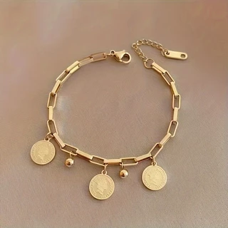 Moda titânio aço Hip-Hop única marca redonda pulseira influenciador ins estilo legal estudante namorada pulseira estudan