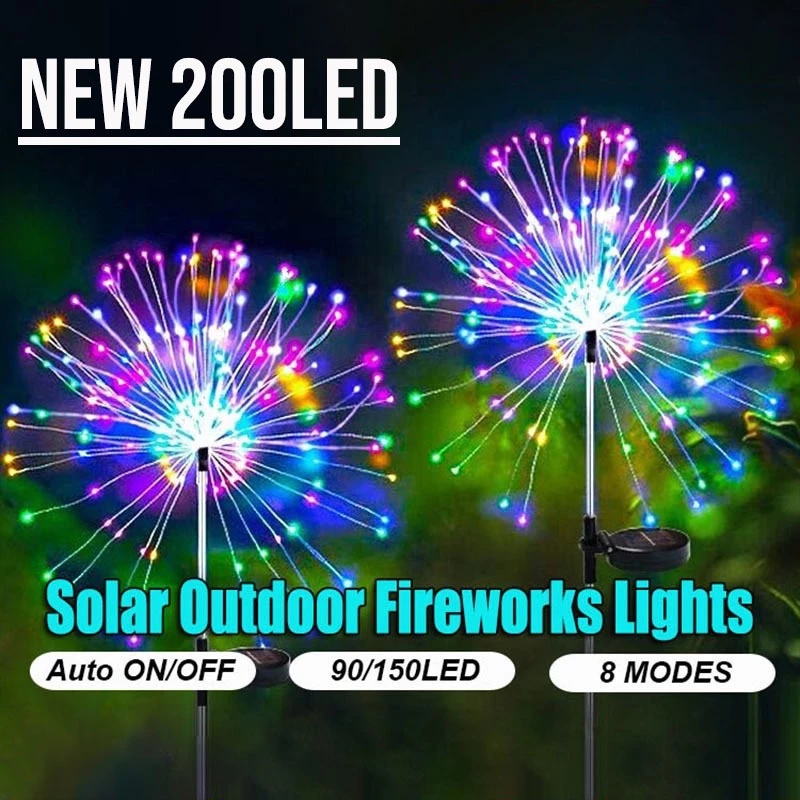 200 LED Luzes Solares De Fogos De Artifício Ao Ar Livre Decorativas Solar À Prova Dwaterproof Água Festival Jardim Lâmpa