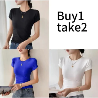 Em Torno Do Pescoço Manga Curta Camiseta Feminina Verão 2023 Novo Ajuste Fino Chique Cortado Topo Cor Sólida base Camisa