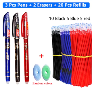 Conjunto De Canetas De Gel Apagáveis 25 Unidades-Tinta Preta/Azul Com Recargas E Borracha Para Escola Escritório em Oferta na Shopee