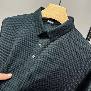 Camisa Polo Masculina Summer New Silk Short Sleeved T-Shirt De Meia-Idade Casual Loose
