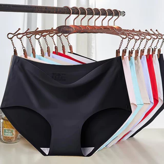 Calcinha Sem Costura De Seda Gelo De Náilon Presentes Respirável Cor Sólida Confortável Pele-Amigável Briefs Feminino