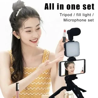Kit De Vlog INRAM AY49 Com Tripé , Suporte Para Telefone Mini Microfone Sem Fio De Mesa Luz De Preenchimento De Bolso LE