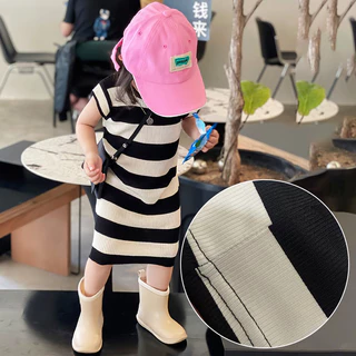 Roupas Infantis Para Meninas , Vestido Sem Mangas Estilo Coreano , Saia Listrada Preta E Branca , Adequada Crianças De 1