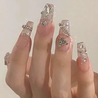 24 Peças De Unhas Falsas Vestíveis Com Diamante Para Balé Acabamento Removível E Reutilizável
