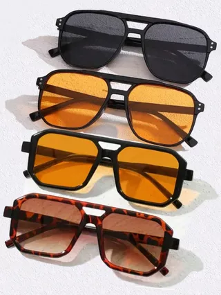 4pcs Óculos De Sol Quadrados De Ponte Dupla Retrô Vintage Para Viagens Diárias Ao Ar Livre