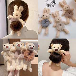 1 pçs bonito dos desenhos animados urso de pelúcia anel de cabelo não machuca o cabelo cocar gravata cabelo versão corea