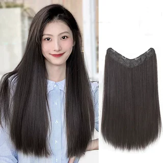 60cm Perucas Em Forma De V Feminino Cabelo Longo E Reto , Lindo De Uma Peça Crescente Fofo Simulado Invisíveis Traceless