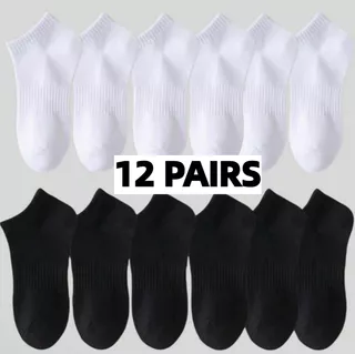 12 Pares De Meias Unissex De Algodão – Esportivas De Cor Sólida Para Todos