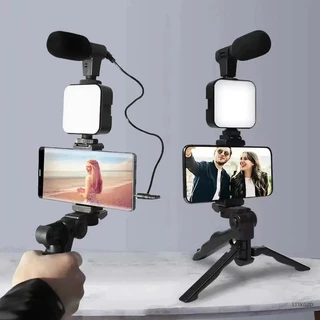 AY49 Smartphone Vlogging Kit Com Tripé Suporte Do Telefone Mini Microfone LED Luz De Preenchimento Starter Para TikTok T