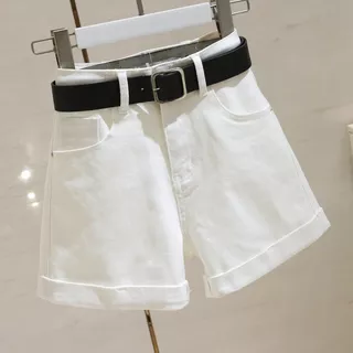 Branco cintura alta Denim Shorts feminino Curling Edge 2024 verão novo estilo versão coreana mais magro olhar perna larg