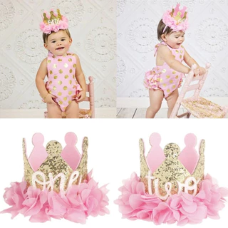 Tiara Com Coroa Para Presente De Primeiro Aniversário Do Bebê " ONE " Dois " Design Decoração De Bolo Acessórios Cabelo