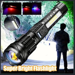 Lanterna LED De Luz Forte P50 Tipo c Recarregável Com Zoom De Iluminação Externa De Trabalho Lateral De Aviso De Espiga