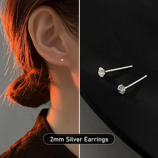 2mm/925 Brincos De Agulha De Prata Zircão Orelha Osso Studs Elegante Pequeno Design De Diamante FA8121