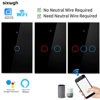 Interruptor Inteligente WiFi De Toque De Parede RF 433 Não É Necessário Fio Neutro-Funciona Com Smart Life APP Compatíve
