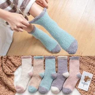 Outono inverno meias femininas Coral velo toalha de inverno casa engrossado dormir meias de neve meia lã atacado