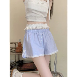 Calça shorts Listrada Doce Feminina Azul