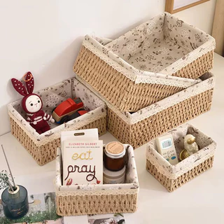 Cestas De Armazenamento Tecidas Com Pano De Flor Artesanal Caixa De Rattan Caixas De Mesa Para Armário De Maquiagem Banh