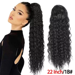 Extensões De Cabelo De Rabo De Cavalo Encaracolado Sintético De 22 Polegadas Afro Kinky Cordão Peruca Cauda Falsa Para F
