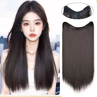 Peruca Em Forma De V , Peça De Cabelo Reto Extensão Simulada , Invisível , Sem Costura , Marrom , Preto