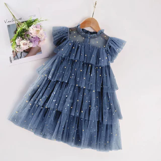Vestido Tutu Azul Para Menina Estrela Glitter Gaze De Princesa Festa De Aniversário Bebê