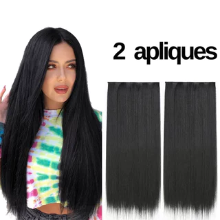 Conjunto De 2 Peças De Cabelo Liso Longo E Elegante , Peruca Natural Preta Marrom Com 5 Clipes , Extensões Invisíveis Ma