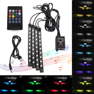 48 LED Interior Do Carro Luz Ambiente Pé Com USB Sem Fio Remoto Música APP Controle Auto RGB Atmosfera Lâmpada Decorativ