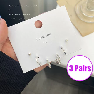3 Pares De Brincos De Diamante Em Forma De C , Simples De Moda Alta Qualidade Femininos