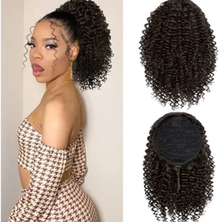Sintético Afro Curto Kinky Encaracolado 18 Polegada Cordão Clipe Em Rabo De Cavalo Extensão Do Cabelo Fofo Peruca Para M