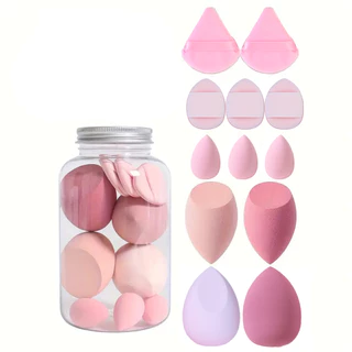 Conjunto De Esponja De Maquiagem E Pó De Veludo De 12 Unidades-Liquidificadores Úmidos/Secos De Dupla Utilização Adequad