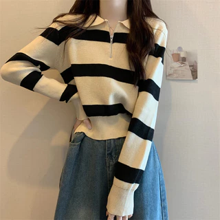 Nova versão estilo coreano Design meia gola alta zíper retalhos malhas