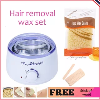 Pro Cera 100 Pote Aquecedor Depilatório Spa Conjunto De Remoção Do Cabelo Feijão Máquina Espátula Kit Feminino Buang Bul