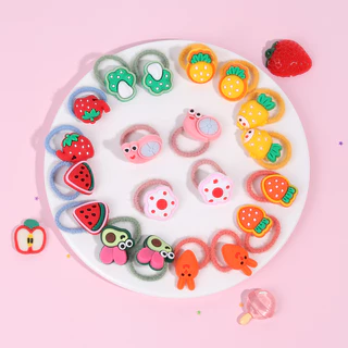 20 Pçs Boutique Flor Forma Laços De Cabelo Diário Versátil Frutas Decorativas Borracha Cordas Para Crianças