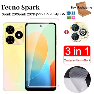 3 Em 1 Para Tecno Spark 20C 20 Go 2024/BG6 BG7n Protetor De Tela De Cobertura Completa De Vidro Temperado + Filme De Len