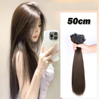 Extensão De Cabelo Longo E Reto Da Moda De 50 Cm Com Clipe Forte Peruca Preta Natural Sintética