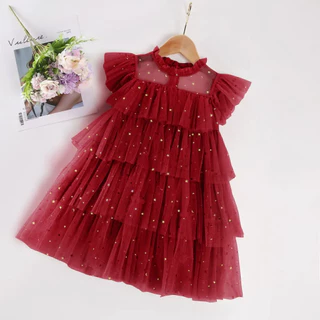 Vestido Tutu Vermelho Para Menina Estrela Glitter Gaze De Princesa Festa De Aniversário Bebê