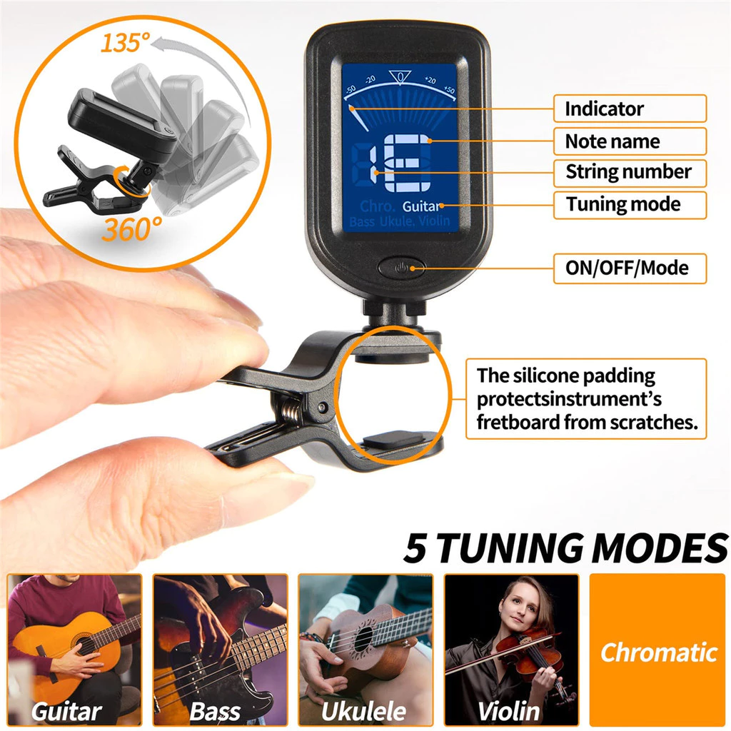 Miwayer Afinador Cromático Clip-on Display LCD Afinador De Instrumento De Cordas Para Guitarra U