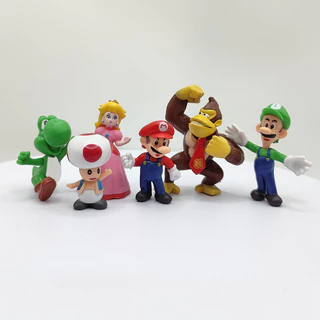 6pcs/set Jogo Figurine Anime Dolls Luigi Bros Yoshi Donkey Kong Cogumelo Modelo PVC Brinquedos Para Crianças