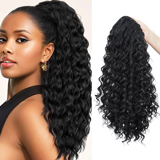 Onda Profunda Rabo De Cavalo Extensão Do Cabelo Longo Encaracolado Peruca Feminina